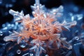 A close up of a snowflake on a table created with generative AI technology