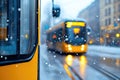 Close-Up of Snowflakes on a Trams Winter Windshield. Royalty Free Stock Photo