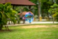 Close up Soap bubbles floating in the garden park. Selective focus Royalty Free Stock Photo