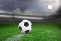 Close-up of soccer ball in soccer stadium Royalty Free Stock Photo