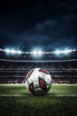 close up of a soccer ball on stadium Royalty Free Stock Photo