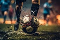 Close up of a soccer players foot deftly handling the ball
