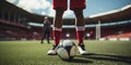 Close up of a soccer striker ready to kicks the ball at the stadium Royalty Free Stock Photo