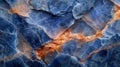 Close up of sodalite mineral stone background with navy blue and orange patterns Royalty Free Stock Photo