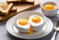 A close-up of a soft boiled egg in a cup with a slice of toast on the side Royalty Free Stock Photo