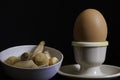 Close-up of soft cooked egg and breadsticks Royalty Free Stock Photo