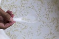 Close up and soft focus of post larva shrimp Litopenaeus vannamei in a sampling spoon