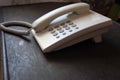 Close up soft focus on telephone devices at office desk Royalty Free Stock Photo