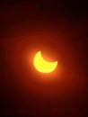 Close up solar eclipse moon red sun space