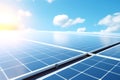 Close-up solar panel with sunlight. Blue sky solar panel design. Banner for design with copy space Royalty Free Stock Photo
