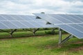 Close up of solar panels on farmland in Devon, UK