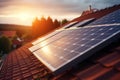Close-up of solar panels on the roof of a house, Generative AI Royalty Free Stock Photo