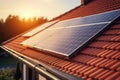 Close-up of solar panels on the roof of a house, Generative AI Royalty Free Stock Photo