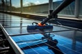 close-up of solar panels on a rooftop during cleaning