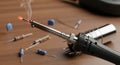 Soldering Iron and Electronic Components Royalty Free Stock Photo
