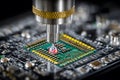 Close-Up of Soldering Process on Microchip for Electronics Assembly and Technology Manufacturing Generative AI Royalty Free Stock Photo