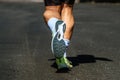 close-up sole running shoe and legs male runner Royalty Free Stock Photo
