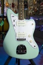 Close up of a solid surf green electric guitar Royalty Free Stock Photo
