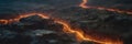 Close up of solidifying lava. Stones between which light breaks through. Background Royalty Free Stock Photo