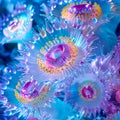 A close up of some colorful sea anemones