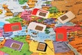 Close up of some international SIM cards from all over the world. Royalty Free Stock Photo