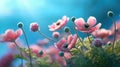 Close up of some pink flowers in front of a blue sky