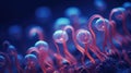 A close up of some red and blue jellyfish, AI Royalty Free Stock Photo