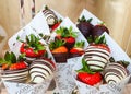 Godiva indulgent gourmet chocolate on display with strawberries at Meadowhall, South Yorkshire, UK