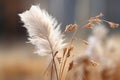 a close up of some tall grass with some white feathers on it Royalty Free Stock Photo