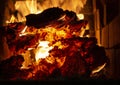 Close-up some wood burning in the oven Royalty Free Stock Photo