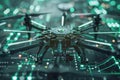 Closeup of a sophisticated drones navigation system propellers and sensors being finetuned