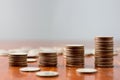 Close up Sort the coins on the table