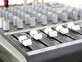 Close-up of sound audio mixing console, Sound volume control.