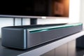 close-up of a soundbar speaker below a modern tv Royalty Free Stock Photo