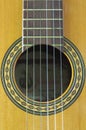 Close-up of the soundhole in the box of a Spanish guitar