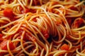 a close up of spaghetti