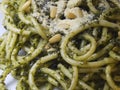 Close up of Spaghetti Pesto Royalty Free Stock Photo