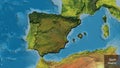 Spain border shape overlay. Bevelled. Topographic. Labels