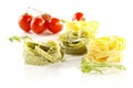 Close-up of spanach, basil tagliatelle pasta, fettuccine nest, r