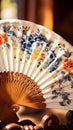 A close up of a spanish fan with floral designs, AI