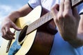 Close-up Of A Spanish Guitar. Spanish Classical Guitar Exterior. Music And Nature Royalty Free Stock Photo