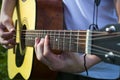 Close-up Of A Spanish Guitar. Spanish Classical Guitar Exterior. Music And Nature Royalty Free Stock Photo