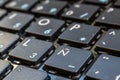 Close-up of Spanish laptop keyboard focus on button