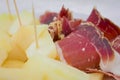 Close up of spanish serrano ham with melon Royalty Free Stock Photo