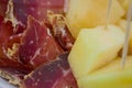 Close up of spanish serrano ham with melon Royalty Free Stock Photo
