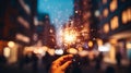 close up of a sparkler in a city