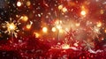 Close up of sparklers and snowflakes on a red background Royalty Free Stock Photo