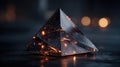 Abstract Crystal Pyramid with Glowing Sparks, Futuristic Geometric Shape Royalty Free Stock Photo