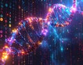Sparkling DNA Double Helix with Colorful Binary Code and Bright Light Particles genetics Royalty Free Stock Photo