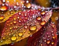 Close-up of sparkling raindrops on vivid autumn leaves with a macro perspective